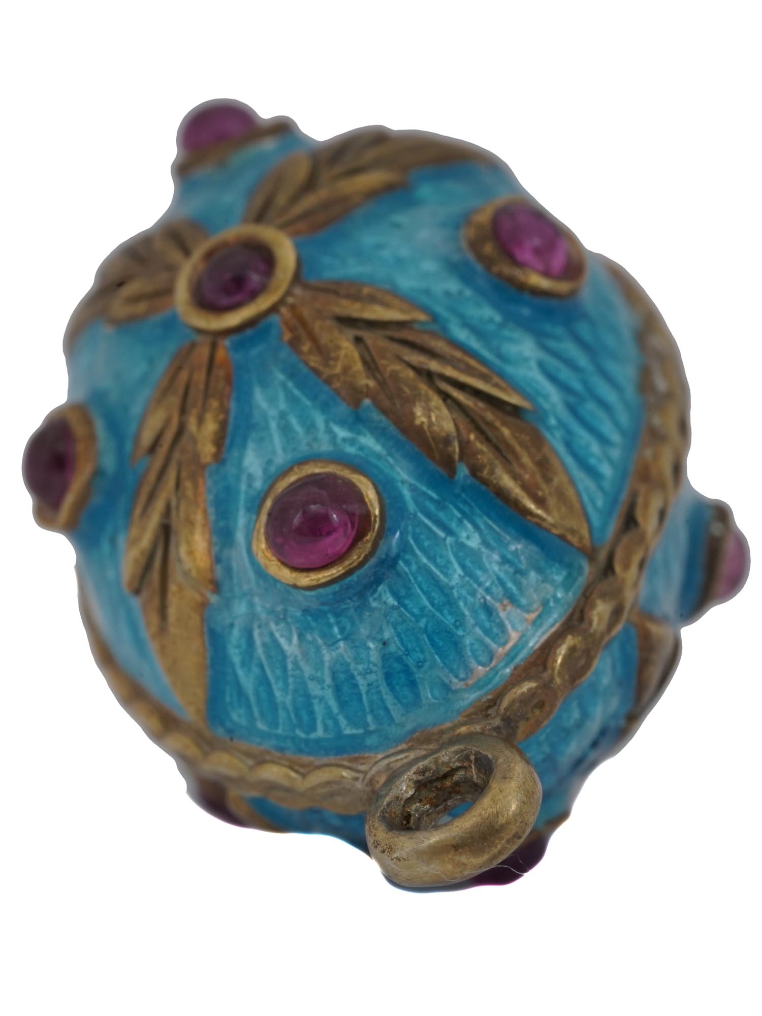 RUSSIAN GUILLOCHE ENAMEL AND RUBIES EGG PENDANT PIC-5